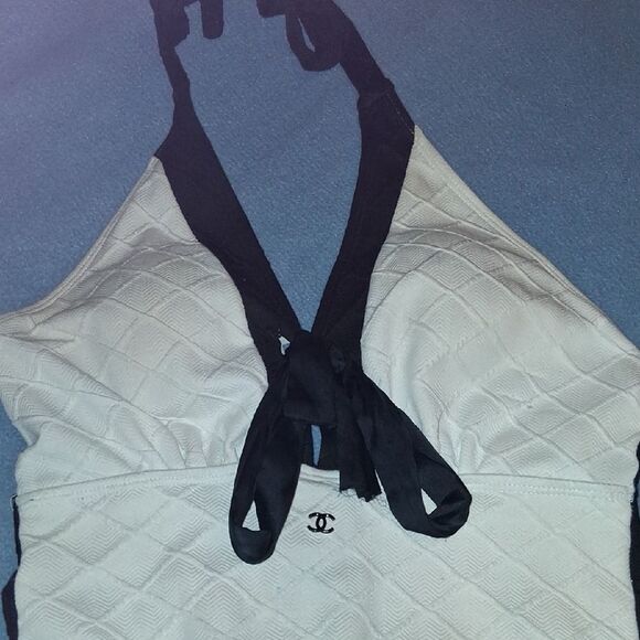 CHANEL Vintage Black & White One Piece Swimsuit Medium Fits 6-10 - Picture 6 of 10